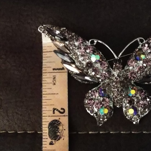 Larger Butterfly Iridescent Rhinestone Brooch Pin Bling - Picture 12 of 12